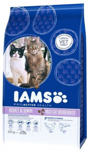 IAMS CAT MULTICAT With Salmon & Chicken - sausā barība kaķiem 15kg + IAMS CAT ADULT STERILIZED CHICKEN 3KG DĀVANĀ!
